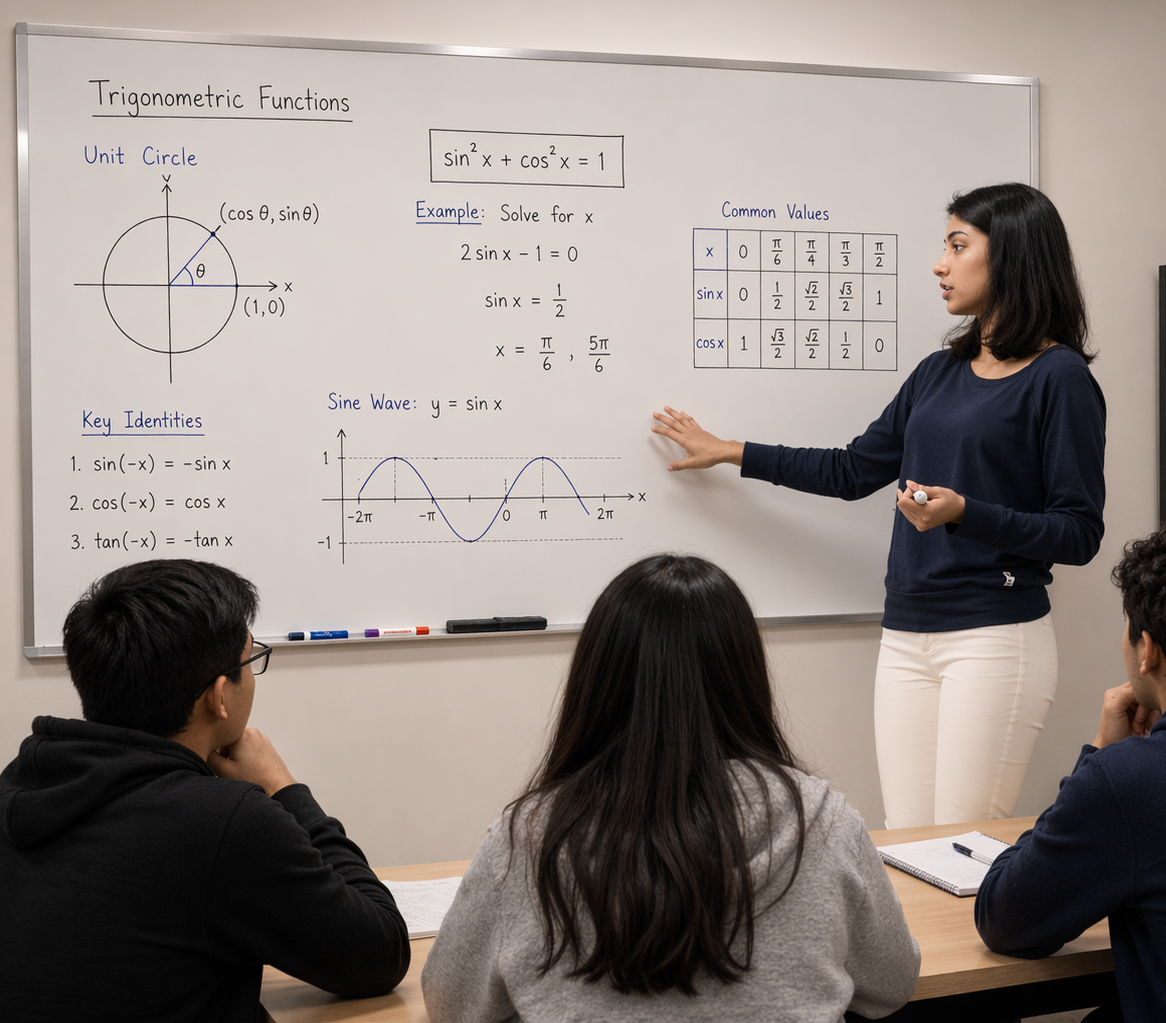 Teacher helping students with trigonometry