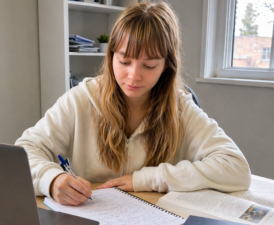 Student studying English